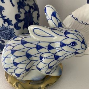 Blue and white fishnet bunny